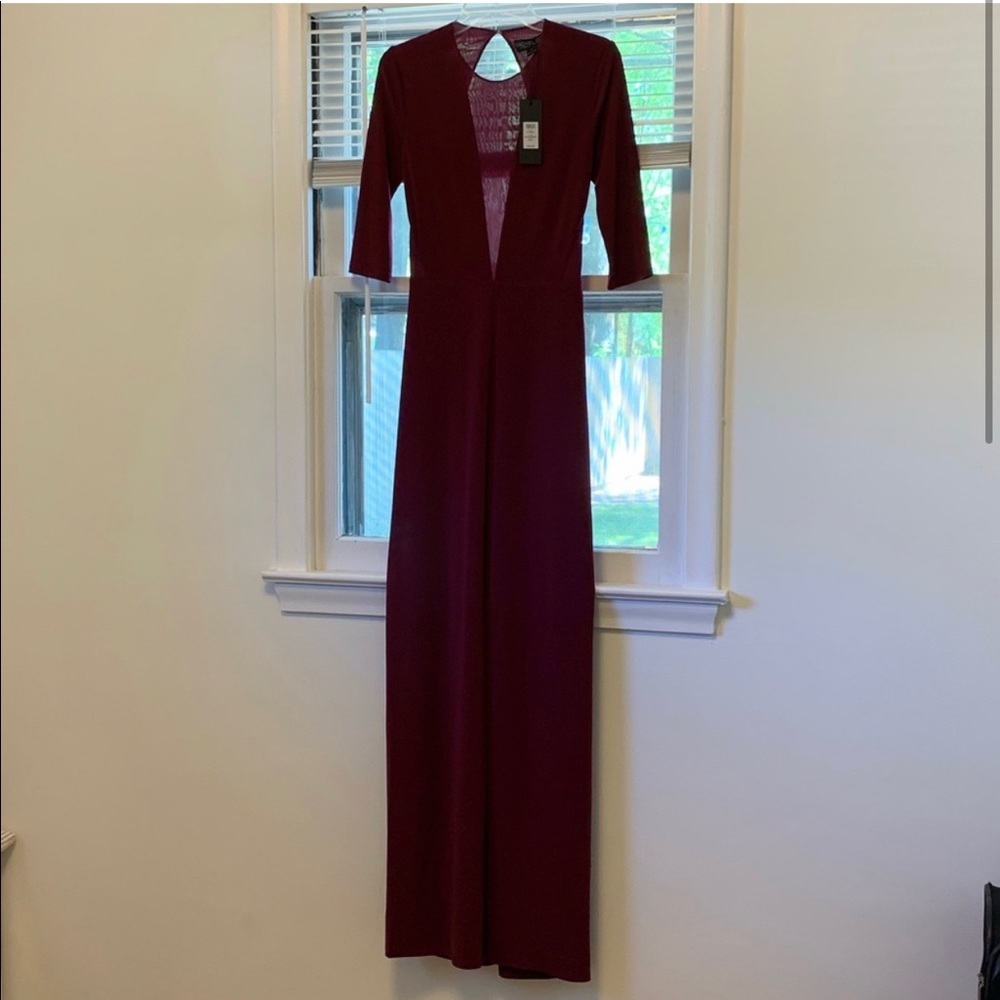 NWT RACHEL ZOE Wine Sheer Open back Party dress